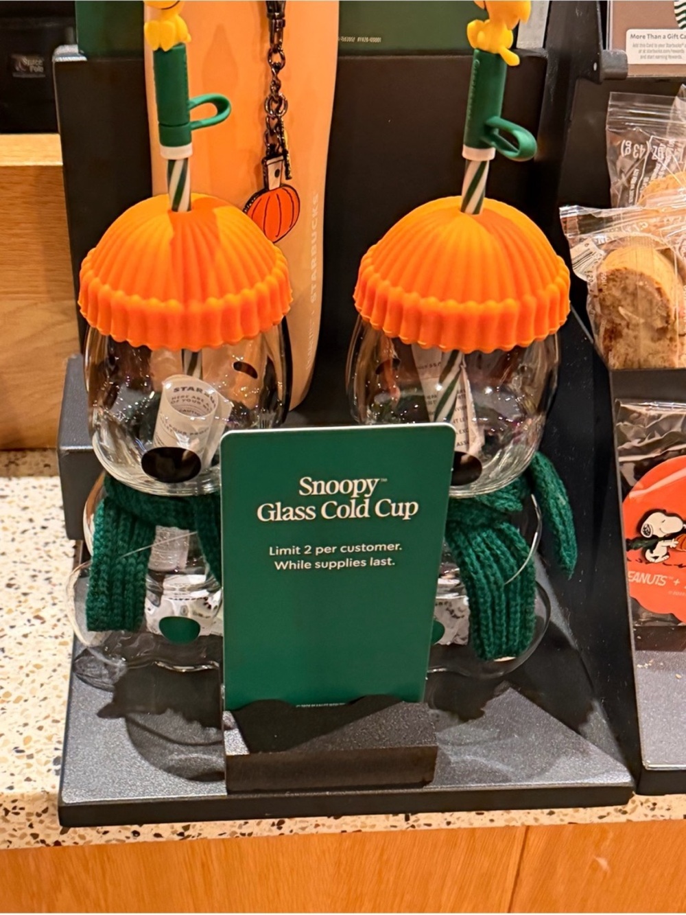 Starbucks Snoopy Glass Cold Cup with Orange Lid